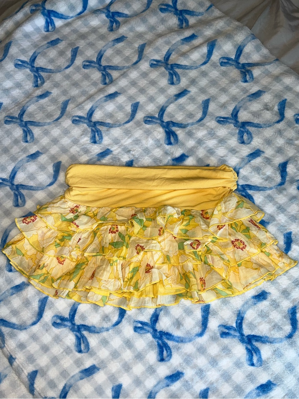 Abercrombie & Fitch Yellow Floral Ruffle Mini Skirt